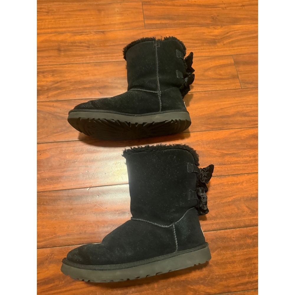 UGG Gita Black Double Velvet Bow Mid Calf Winter Boots Womens 10 - Picture 3 of 8